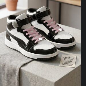 Puma Kids Rebound Joy Mid | Black/White/Pink | Size 3 | SoftFoam+ sneakers